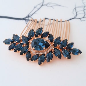 Sapphire Bridal Hair Comb,Wedding Hair Accessory,Navy blue Hair Comb,Wedding headpiece,Crystal hair comb,Rhinestone head piece, Headpiece
