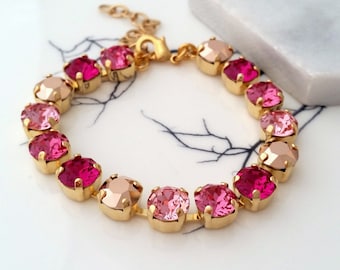 Fuchsia pink bracelet,Hot pink bracelet,Fuchsia pink mix tennis bracelet,Pink Crystal Bridal bracelet,Wedding jewelry, Multi Pink bracelet