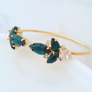Emeral Bracelet,Emerald bridal bracelet,Emerald crystal cuff bracelet,Emerald bangle bracelet,Emerald Bridemsid gift,Emerald Wedding jewlery