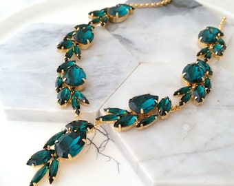 Emerald necklace,Bridal necklace,Crystal Bridal necklace,Y necklace,crystal emerlad  necklace,Statement necklace,Wedding necklace