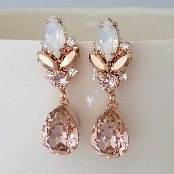Blush earrings,Bridal chandelier earrings,White opal earrings,blush earrings,chandelier earrings,Morganite earrings,Vintage earrings