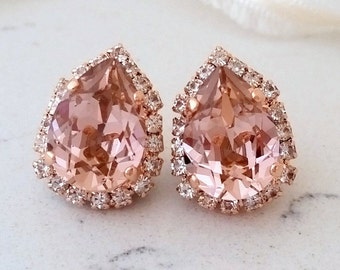 Bridal earrings,Blush earrings,Rose gold morganite earrings,Rose gold bridal earrings,bridesmaid earrings,blush earrings,Crystal earrings