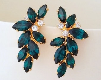 Emerald earrings,Emerald bridal earrings,Statement earrings,Large earrings,Cluster earring,Emerald earrings,crystal earring,Bridesmaids