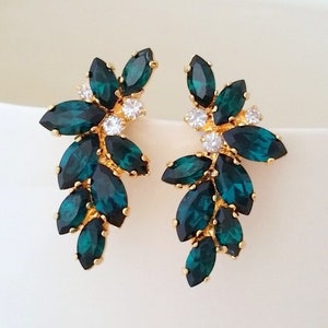 Emerald earrings,Emerald bridal earrings,Statement earrings,Large earrings,Cluster earring,Crystal earring,crystal earring,Bridesmaids