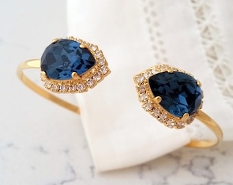 Navy blue bracelet,Sapphire bracelet,Navy blue cuff bracelet,Navy blue bridal bracelet, bridesmaid gift,Crystal bracelet,crystal bracelet