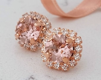 Blush earrings, Morganite earrings,Rose gold earrings,Bridal earrings,rose gold blush stud,blush pink bridesmaid gift,blush bridal earring