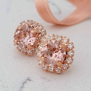 Blush earrings, Morganite earrings,Rose gold earrings,Bridal earrings,rose gold blush stud,blush pink bridesmaid gift,blush bridal earring