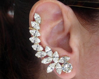 Climbing Earrings,Bridal climbing Earrings,Ear Crawlers,Earcuff Earring,Gold earrings,crystal Earrings,Bridal Trendy Earrings,Ear Cuff
