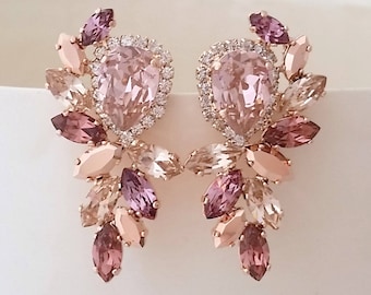 Blush earrings,Morganite Bridal earrings,Blush multicolor earrings,cluster earring,Extra large stud earrings,Crystal earring,cluster earring