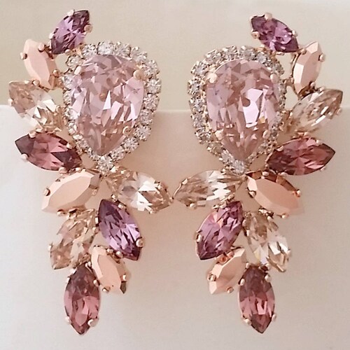 Rose Gold Chandelier Earring Rose Gold Bridal Earrings Etsy