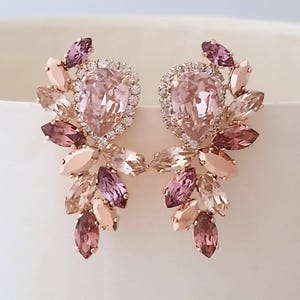 Blush earrings,Morganite Bridal earrings,Rose gold earrings,chandelier earrings,Extra large stud earrings,Crystal earring,cluster earring