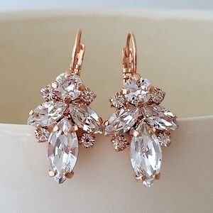 Bridal earrings drop,Rose gold earrings,Clear crystal earrings,Crystal drop earrings,Bridesmaid gift,Petite earrings,Vintage Bridal earrings image 3