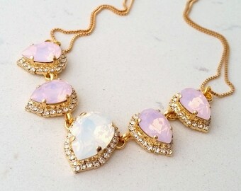 Pink opal necklace,White Opal necklace,Opal Bridal necklace, Statement necklace,Bib necklace,Bridesmaid gift,Wedding jewelry