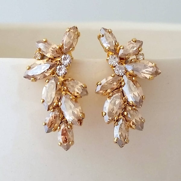 Bridal earrings,Champagne earrings,Crystal Crystal earrings,Champagne Cluster Studs,Crystal Bridal earrings,Vintage Earrings,Gatsby