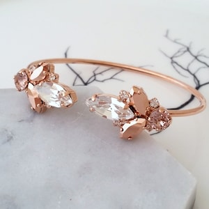 Bridal Bracelet,Blush Rose gold Bracelet,crystal rose gold bracelet,Cuff bracelet,Bridesmaids gift,Cuff Bracelet,Adjustable cuff Bracelet