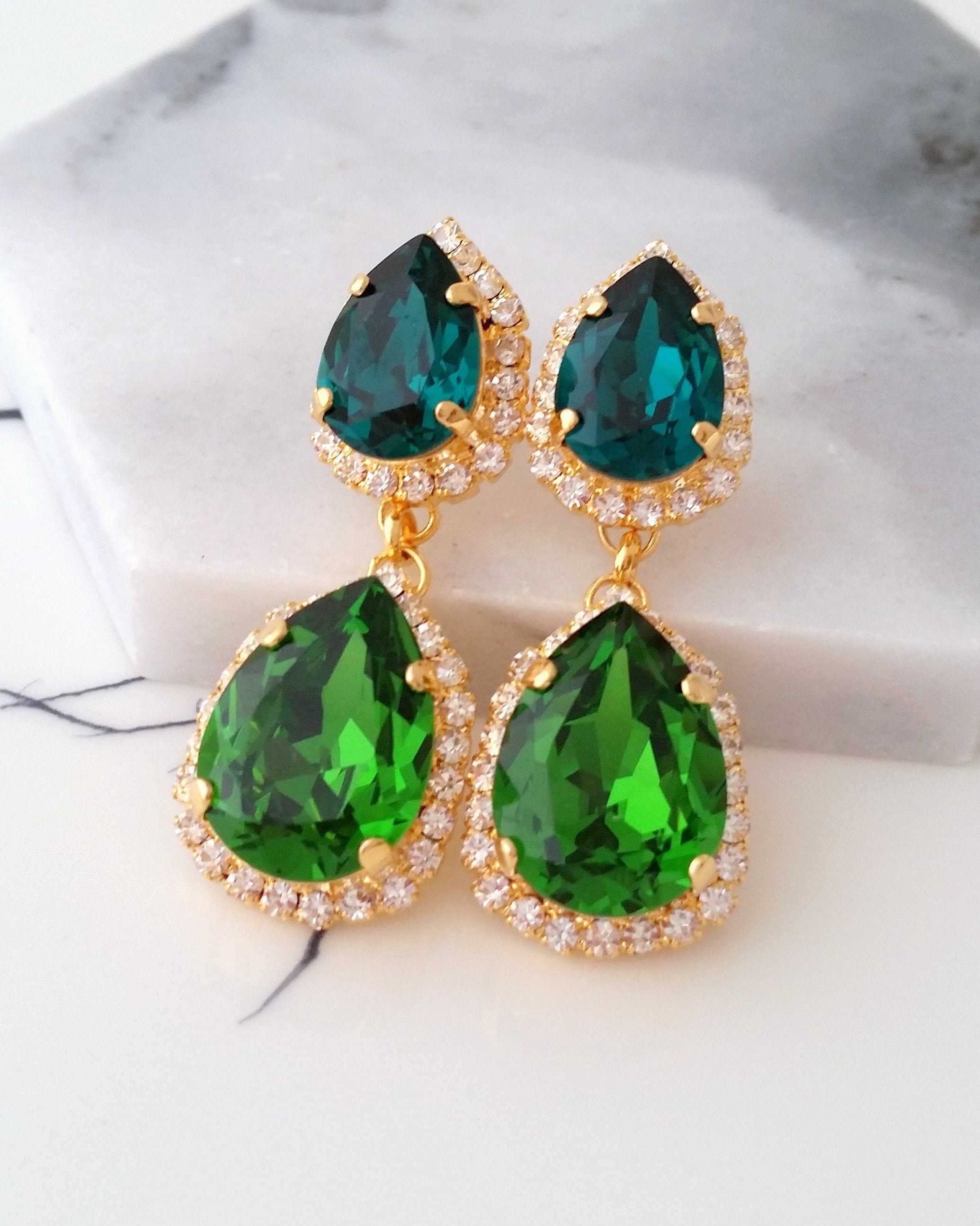 Emerald Chandelier Earringsemerald Bridal Earringsdark Green - Etsy Israel