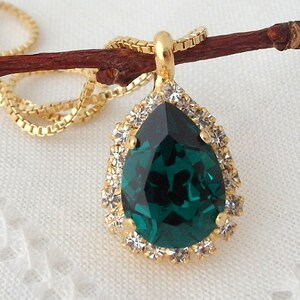 Emerald necklace,emerald green necklace,Crystal necklace,Emerald green pendant necklace, Bridesmaid gifts, Bridal necklace, Gold or silver image 2