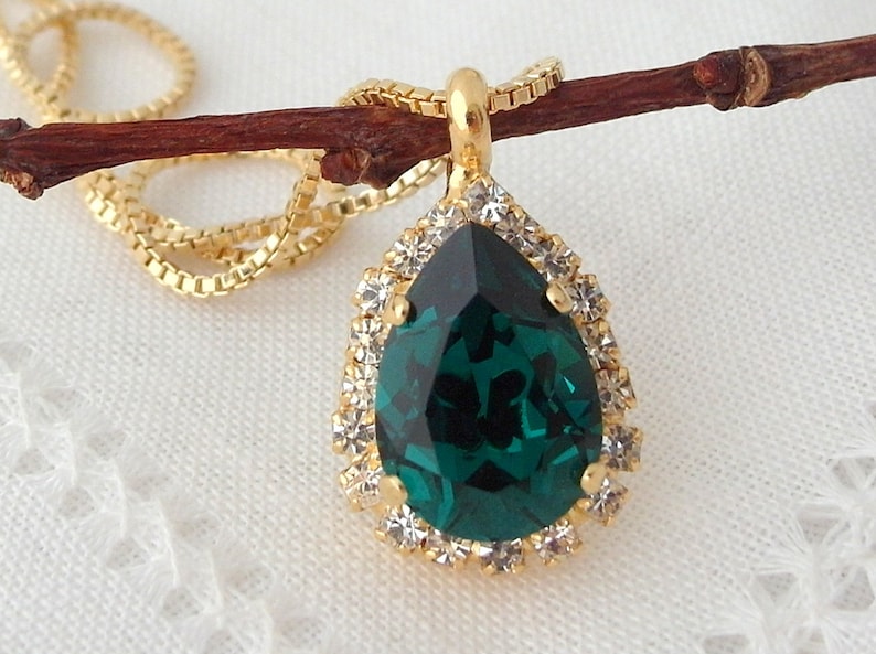 Emerald necklace,emerald green necklace,Crystal necklace,Emerald green pendant necklace, Bridesmaid gifts, Bridal necklace, Gold or silver image 2