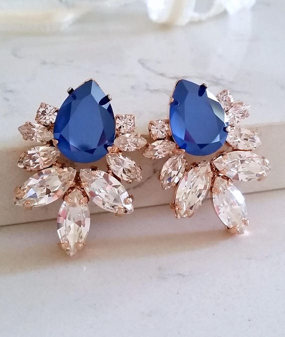 Sapphire earrings,Bridal earrings,Blue earrings,Sapphire blue Earrings,Crystal statement earrings,Extra large earrings,Crystal earrings