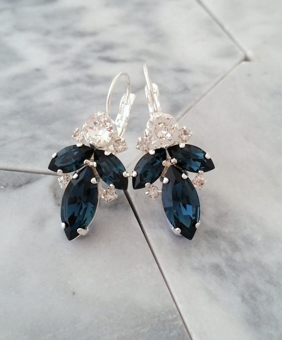 Bridal Earringsnavy Blue Earringsbridal Earrings Dropblue - Etsy