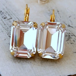 Clear drop earrings,Crystal drop earrings,Bridal earrings,Bridesmaids gift, Crystal rectangle drop earrings,Octagon clear earrings