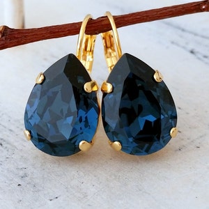 Navy blue earrings,Blue earrings,Bridal earrings,Bridesmaids jewelry,Crystal crystal drop earrings,Sapphire Drop earrings,Dangle earrings