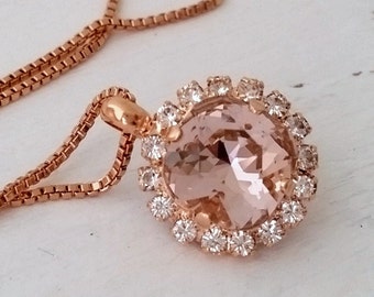Rose gold Blush necklace,Morganite crystal necklace,Blush bridal necklace,Blush bridesmaid necklace,Crystal necklace,pendant necklace
