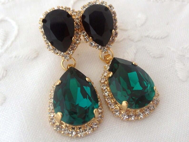 Emerald Chandelier Earrings Emerald Black Chandelier Etsy