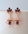 Bridal earrings,Long chandelier earrings,Amethyst earrings,Purple rose gold earrings,Burgundy earrings drop,Crystal earrings,Wedding product logo