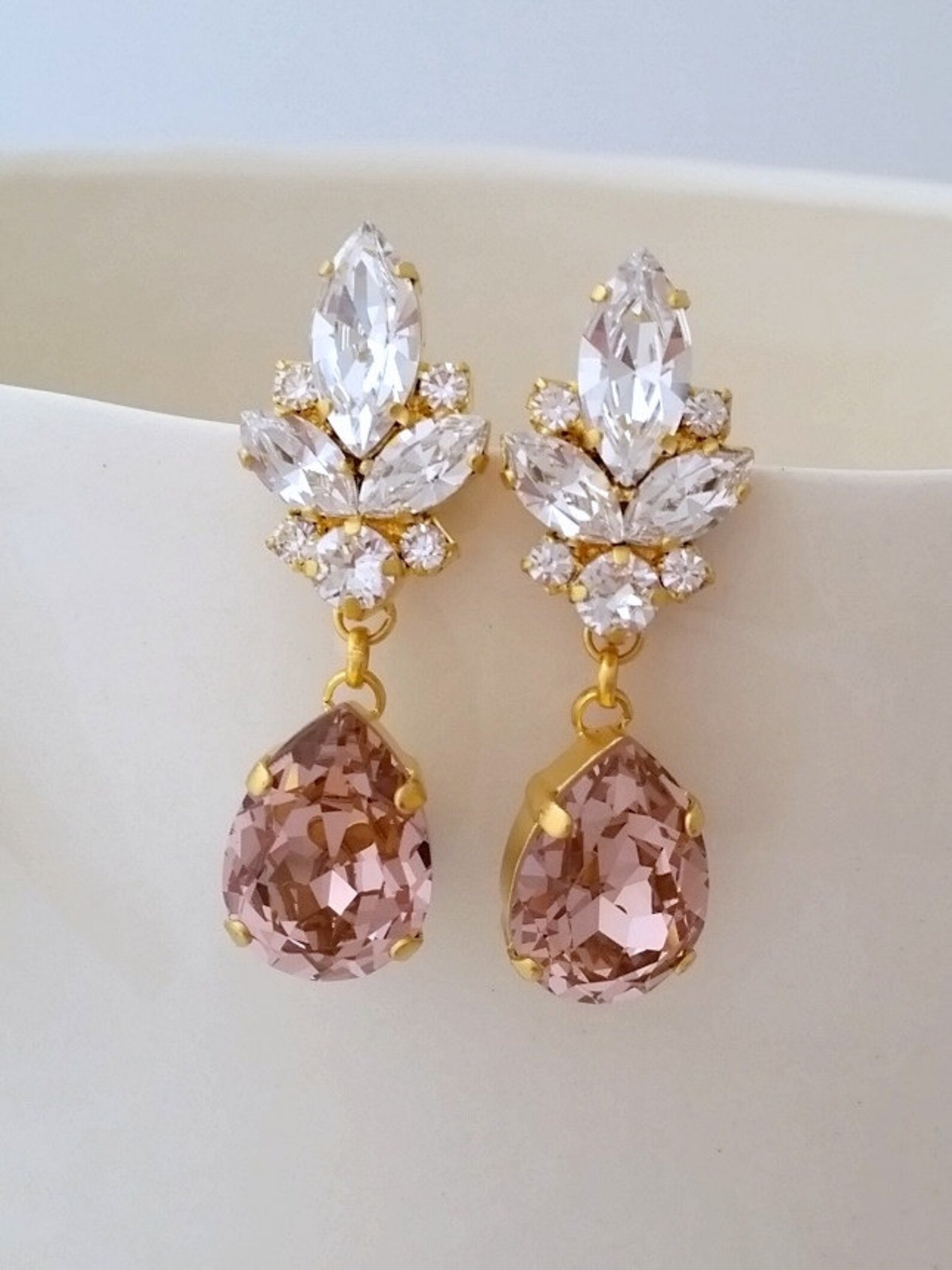 Blush Bridal earringsBlush chandelier earringsWedding Etsy España