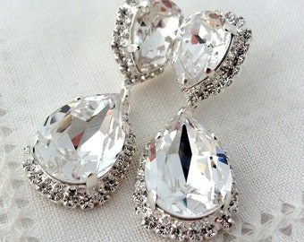 Clear Crystal earrings,crystal Chandelier earrings,Bridal earrings,bridemsids gift,Dangle earrings,wedding jewlery,wedding earring