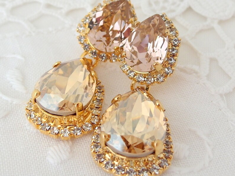 Bridal Earrings Blush and Champagne Crystal Chandelier Etsy