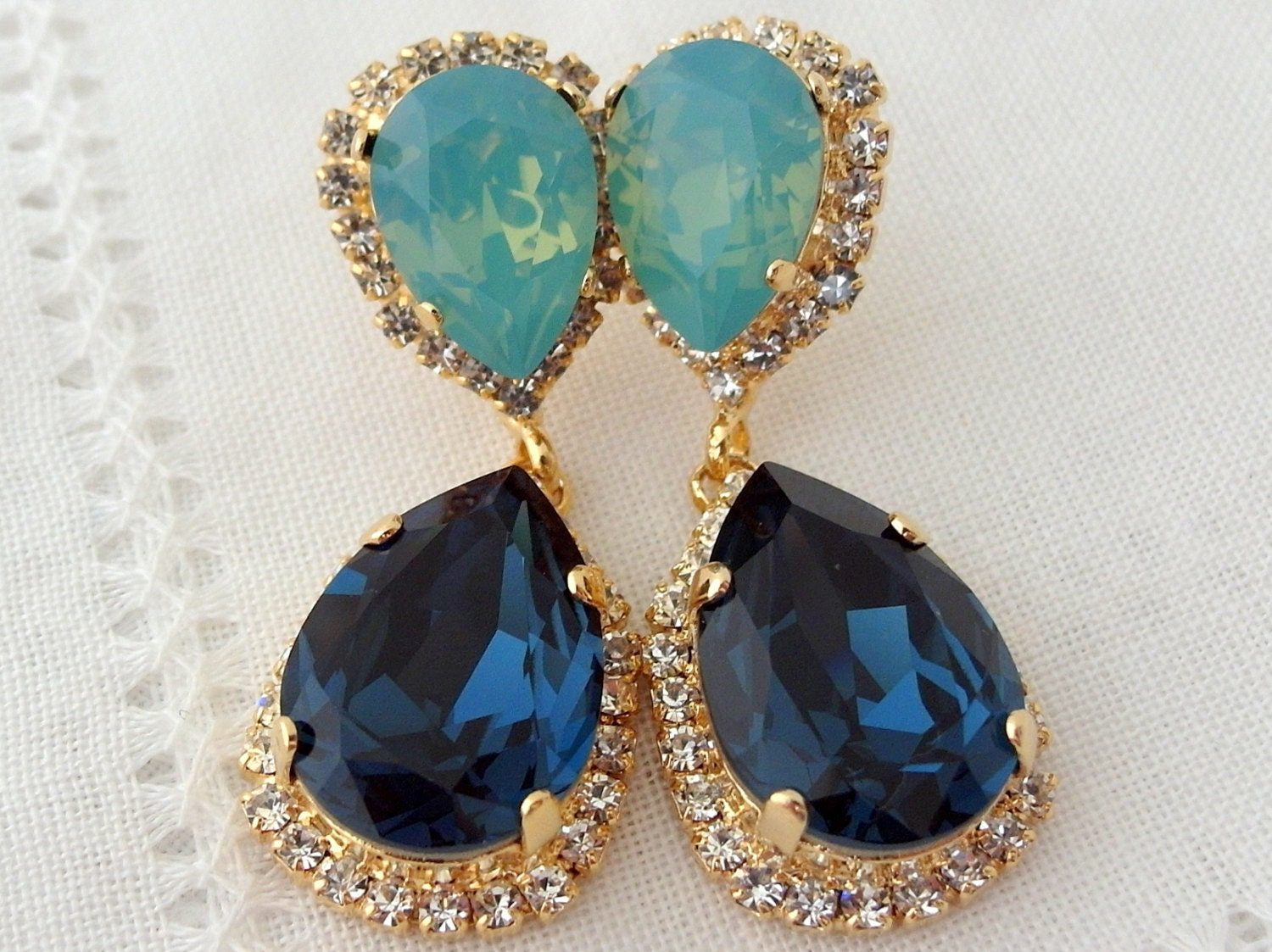 Navy Blue Earringsblue Earringschandelier Earringsmint Opal - Etsy Israel