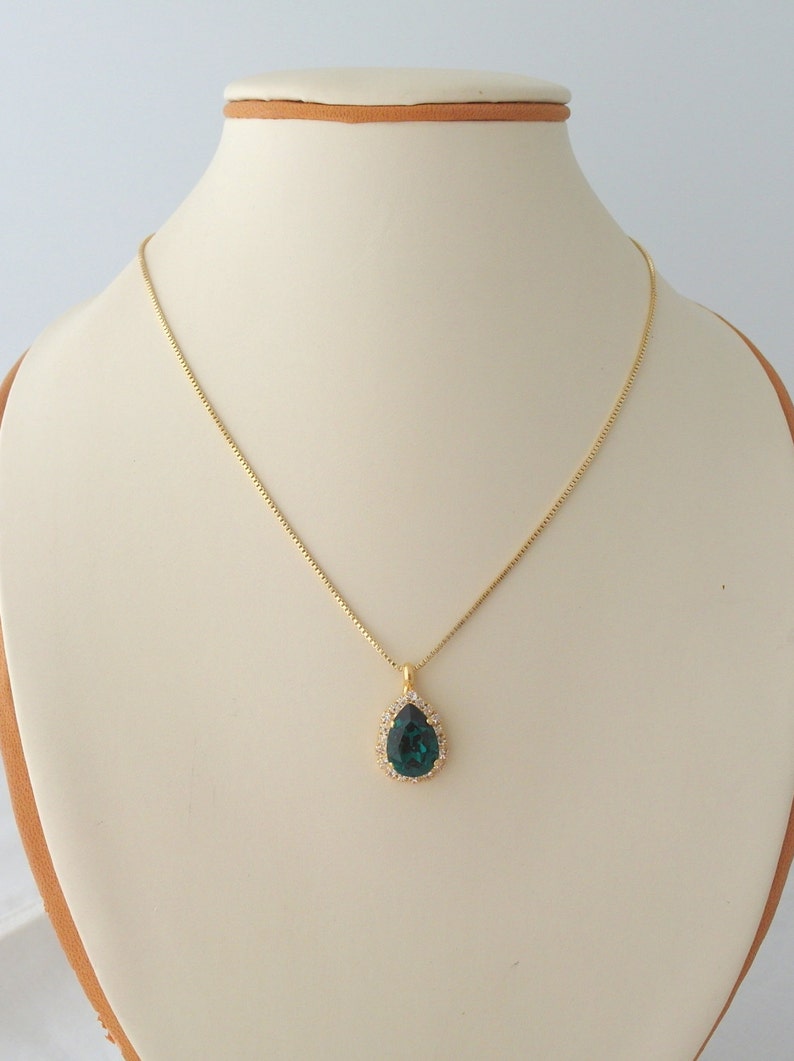 Emerald necklace,emerald green necklace,Crystal necklace,Emerald green pendant necklace, Bridesmaid gifts, Bridal necklace, Gold or silver image 3