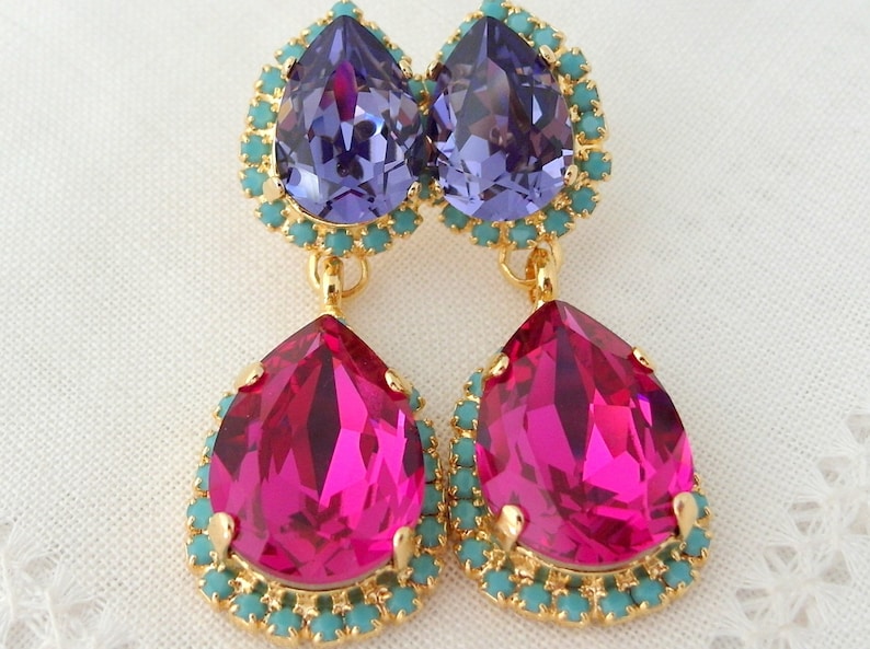 Hot pink earrings,Pink earrings,Fuchsia earrings,Purple earrings,Chandelier earrings,earrings,Bridal earrings,Weddings jewelry,Pink jewlery