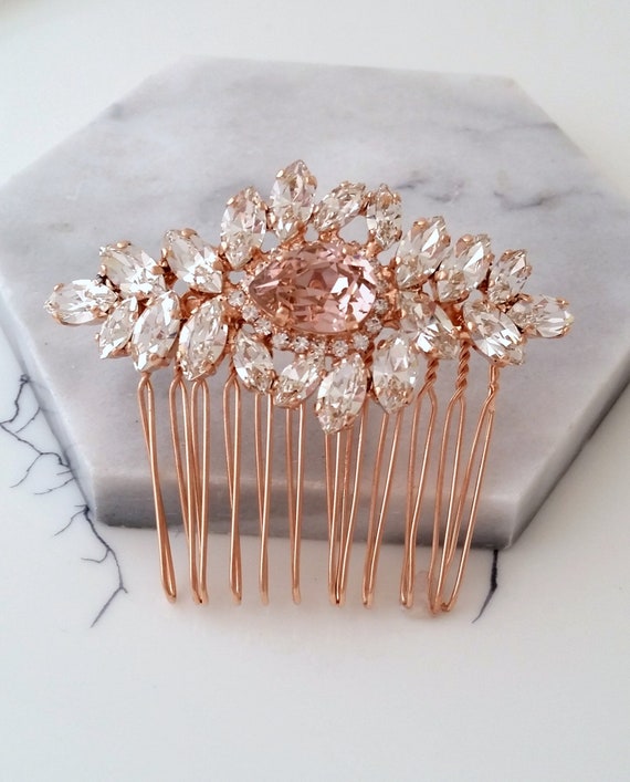 - Morganite Gemstone Hair clip Hair comb Bridal Blush Hair Comb, Crystal Morganite Hair Comb, Hair  main image 4