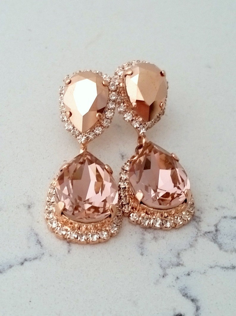 Rose gold Chandelier earrings,Rose gold morganite Bridal earrings,Blush rose gold earrings,Bridesmaids gift,Drop earrings,Blush earrings image 2