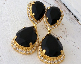 Black chandelier earrings,Black earrings,Black bridal earrings,black bridesmaid earrings,dangle earring,Black drop earring,Crystal earring