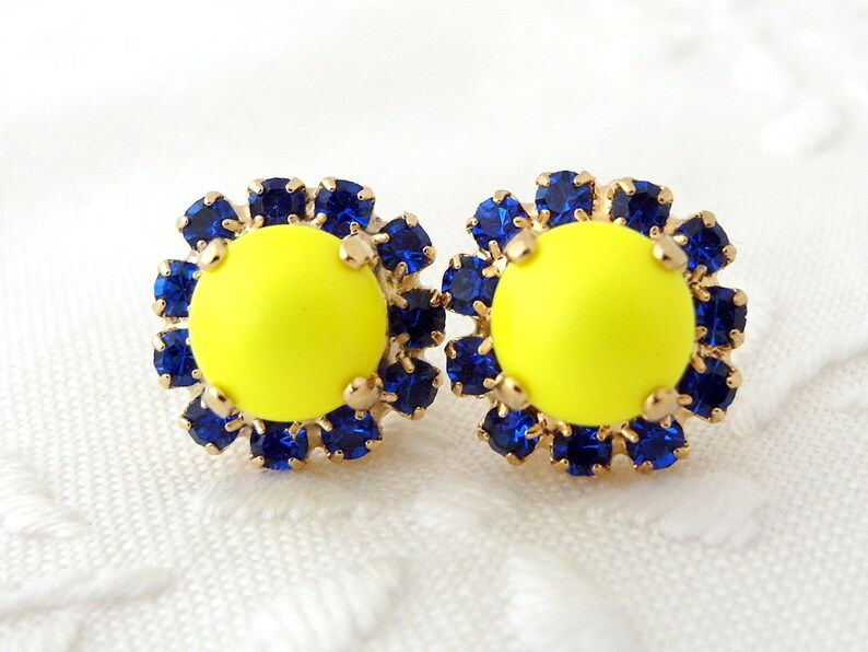 Neon earringsNeon yellow stud earringsSwarovski Etsy