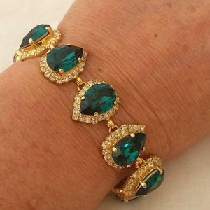 Emerald bracelet,emerald green teardrop bracelet,crystal crystal bracelet,Emerald bridal bracelet, Bridesmaids gift,Gold or silver,Wedding image 4