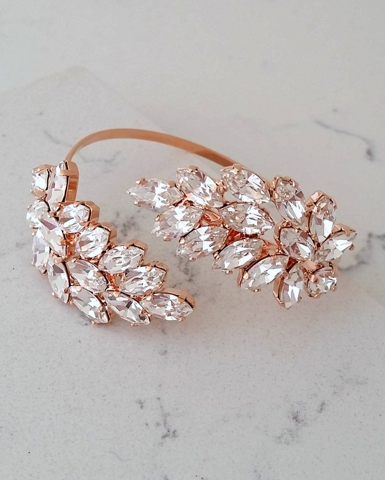 Rose gold bridal bracelet,Crystal crystal bridal bracelet,Adjustable cuff bracelet,Bridemsids gift, Wedding jewelry, Gold cuff bracelet image 1