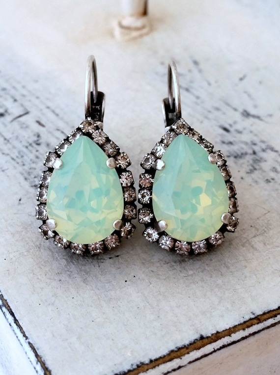 Mint opal earrings Opal earrings Mint drop earrings Bridal earrings Crystal teardrop earrings Bridesmaid gift Bridal jewelry mint jewelry Etsy Mexico