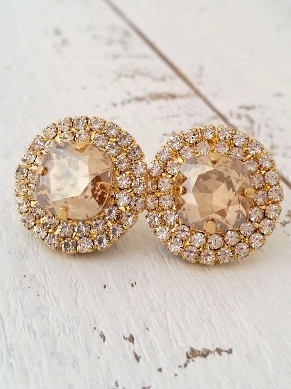 Champagne Earrings Champagne Crystal Stud Earrings Champagne Etsy