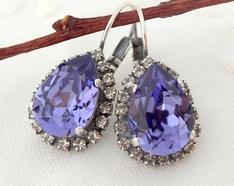 Purple earrings,Purple Tanzanite Crystal earrings,Drop earrings,Bridal earrings, Bridesmaids gift,Dangle earrings,Oxidized Silver earrings