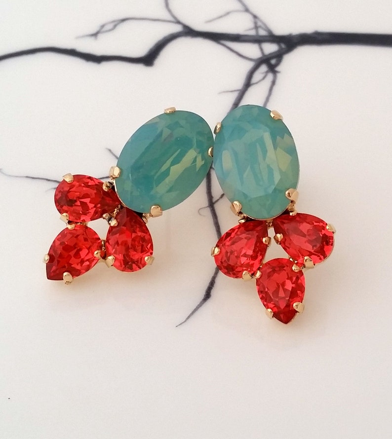 Mint coral earrings,Pacific opal orange earrings,Orange mint earrings,Bridal earrings,Orange red mint earrings,Mint Bridesmaids earrings image 3