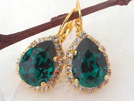 Emerald necklace emerald green necklace Crystal necklace Emerald green pendant necklace Bridesmaid gifts Bridal necklace Gold or silver Etsy France