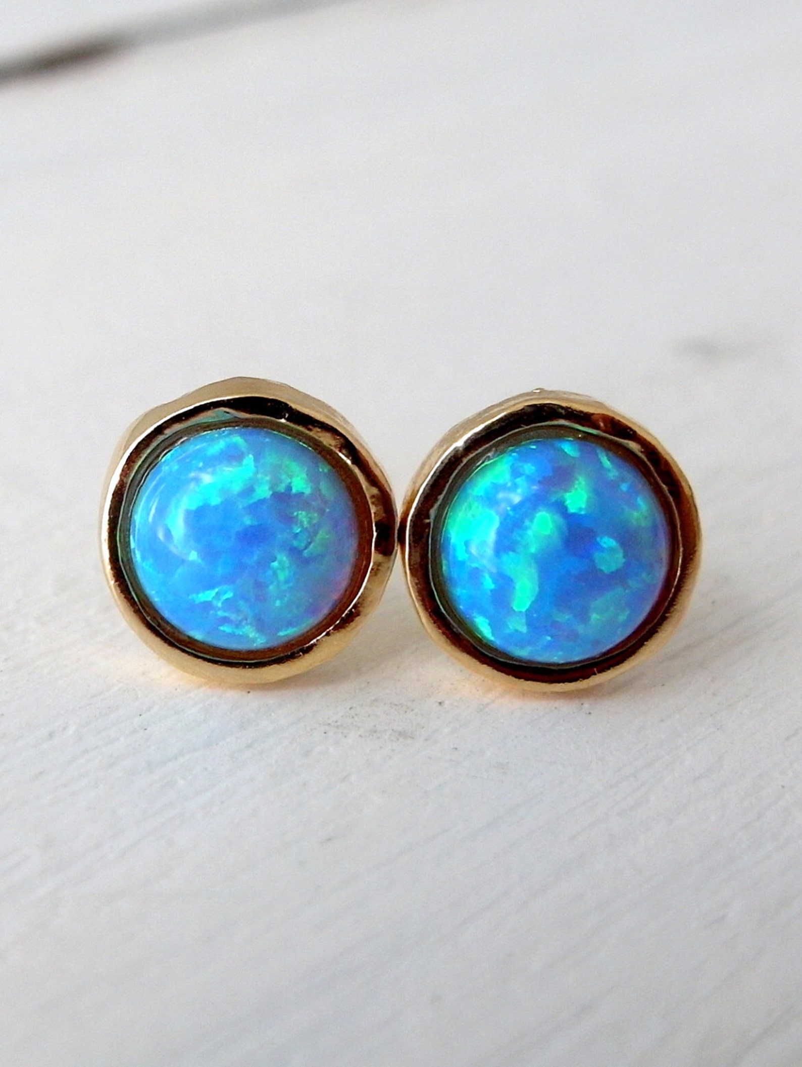 Opal Stud Earrings Blue Stud Earrings Gold Filled or Silver - Etsy