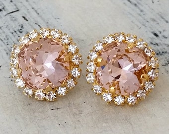 Blush stud earrings,Morganite earrings,Blush bridesmaid earring,Blush pink wedding,Blush bridal earring,Crystal earring,crystal gold