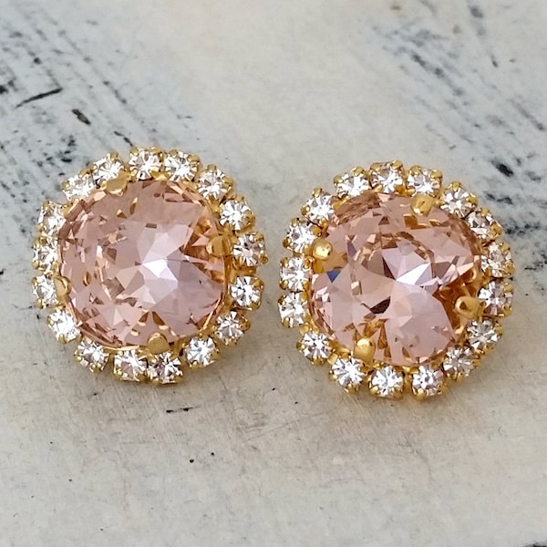 Blush earrings,Blush pink stud earring,Blush bridal earring,Blush pink bridesmaid gift,Blush pink wedding,Crystal earring,crystal gold