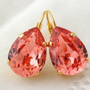 Coral earrings,Rose peach large teardrop earrings, pink red earrings,dangle drop earrings,Teardrop earrings,Peach salmon orange earrings